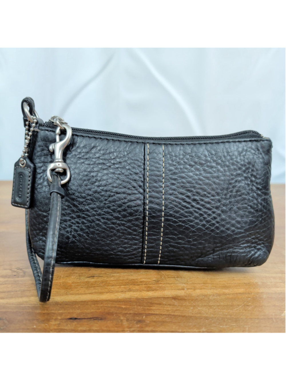 Coach Black Pebbled Leather Wristlet Mini bag